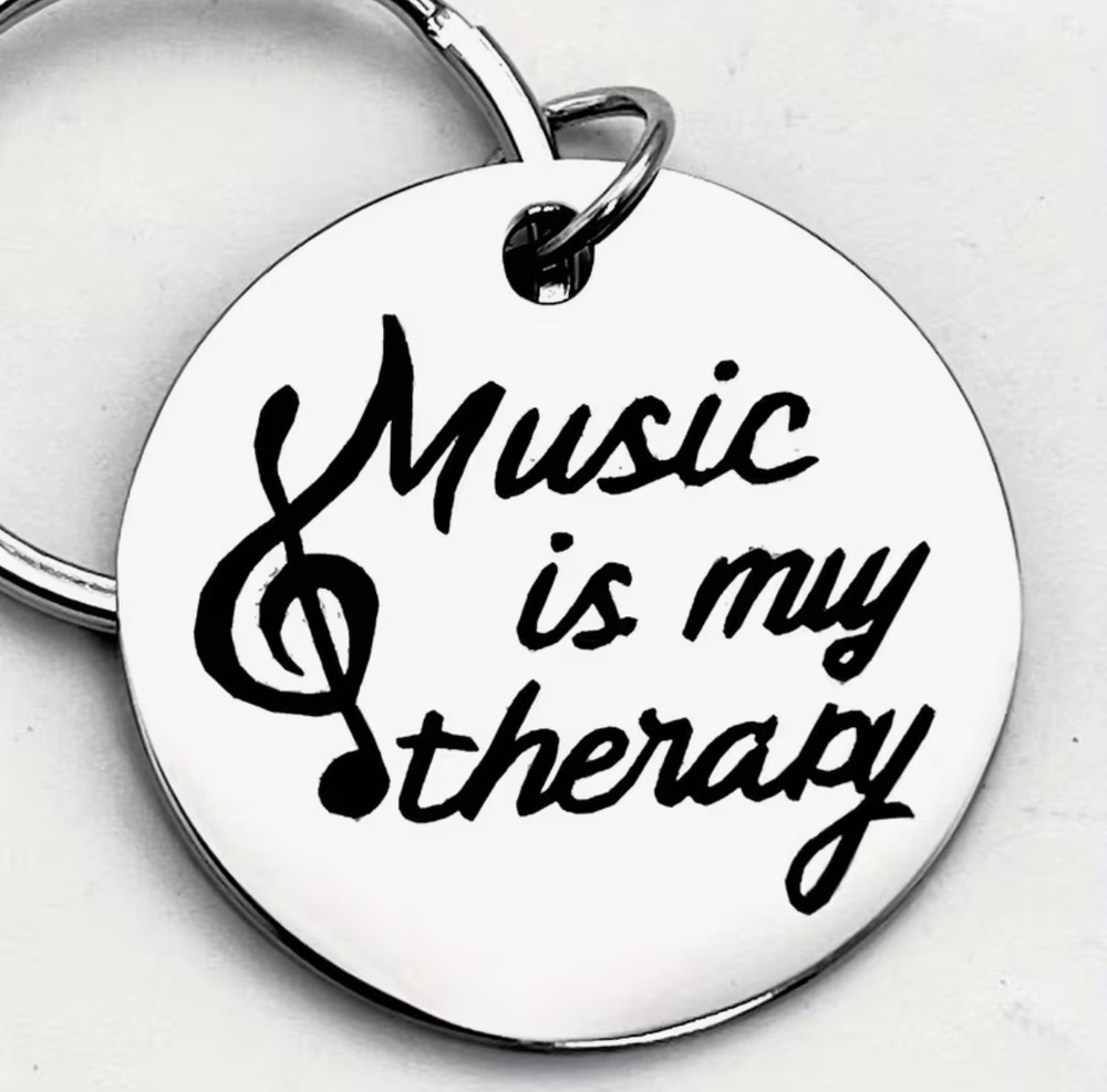 3/$25 Music Is My Therapy Treble Clef Stainless Steel Keychain NEW